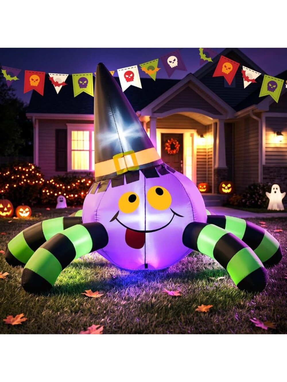 8FT Inflatable Halloween Witch Spider with LED Lights - Spooky Outdoor Decor